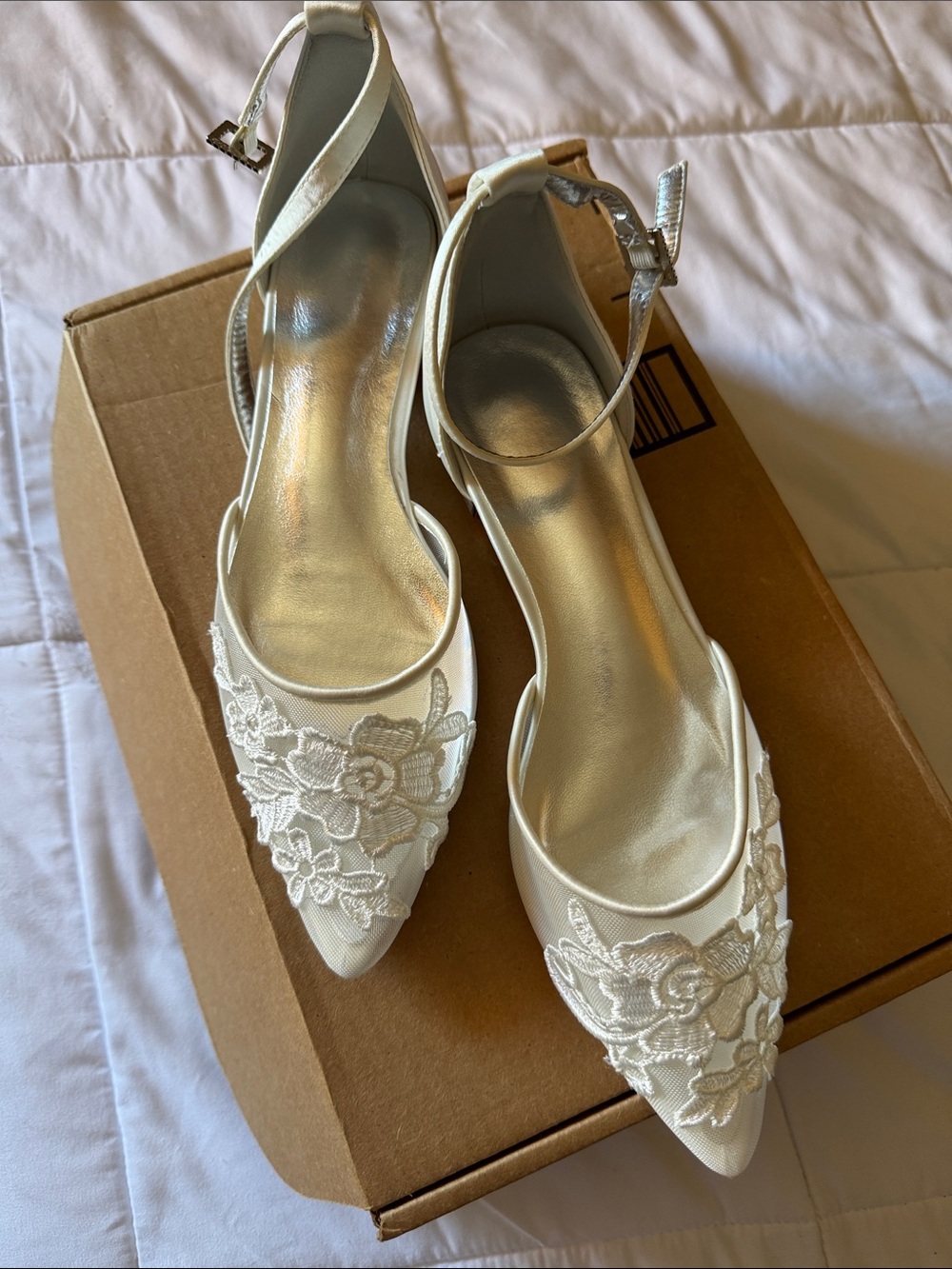 Ivory Lace Pointed-Toe Ankle-Strap Heels